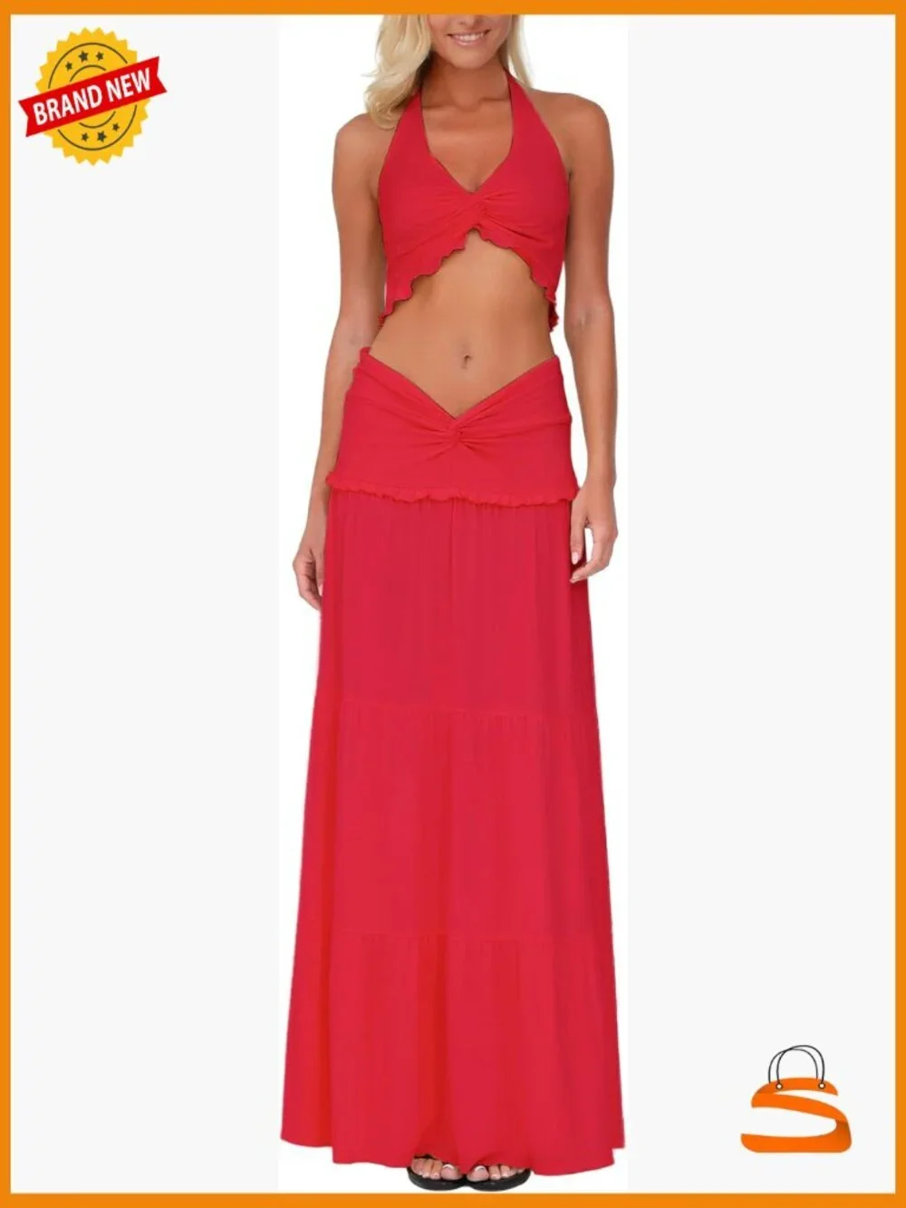 2 Piece Outfit Sexy Twist Crop Top Bodycon Skirt Set Sleeveless Summer Y2K